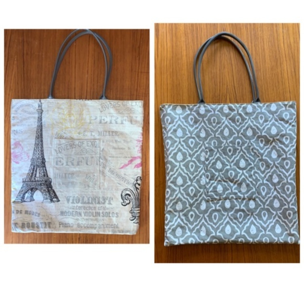 Reversible “turn of the century” print tote bag.